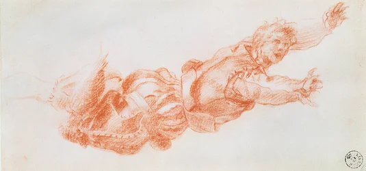 Estudio de un hombre suspendido por su pierna derecha